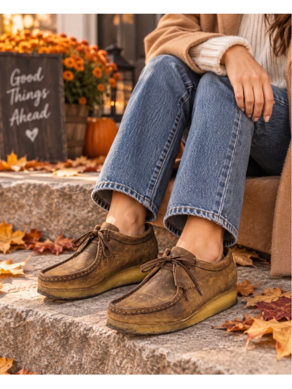 Clarks Originals Wallabee Women’s 8 Tan Beeswax Leather Crepe Sole Moc Toe Shoe